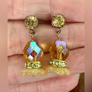 Vintage Orange & Peach Crystal/Glass Flower Drop Earring  Faceted 1” Length